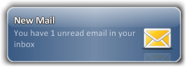 A Windows tray notification balloon reading: New Mail — You have 1 unread email in your inbox.